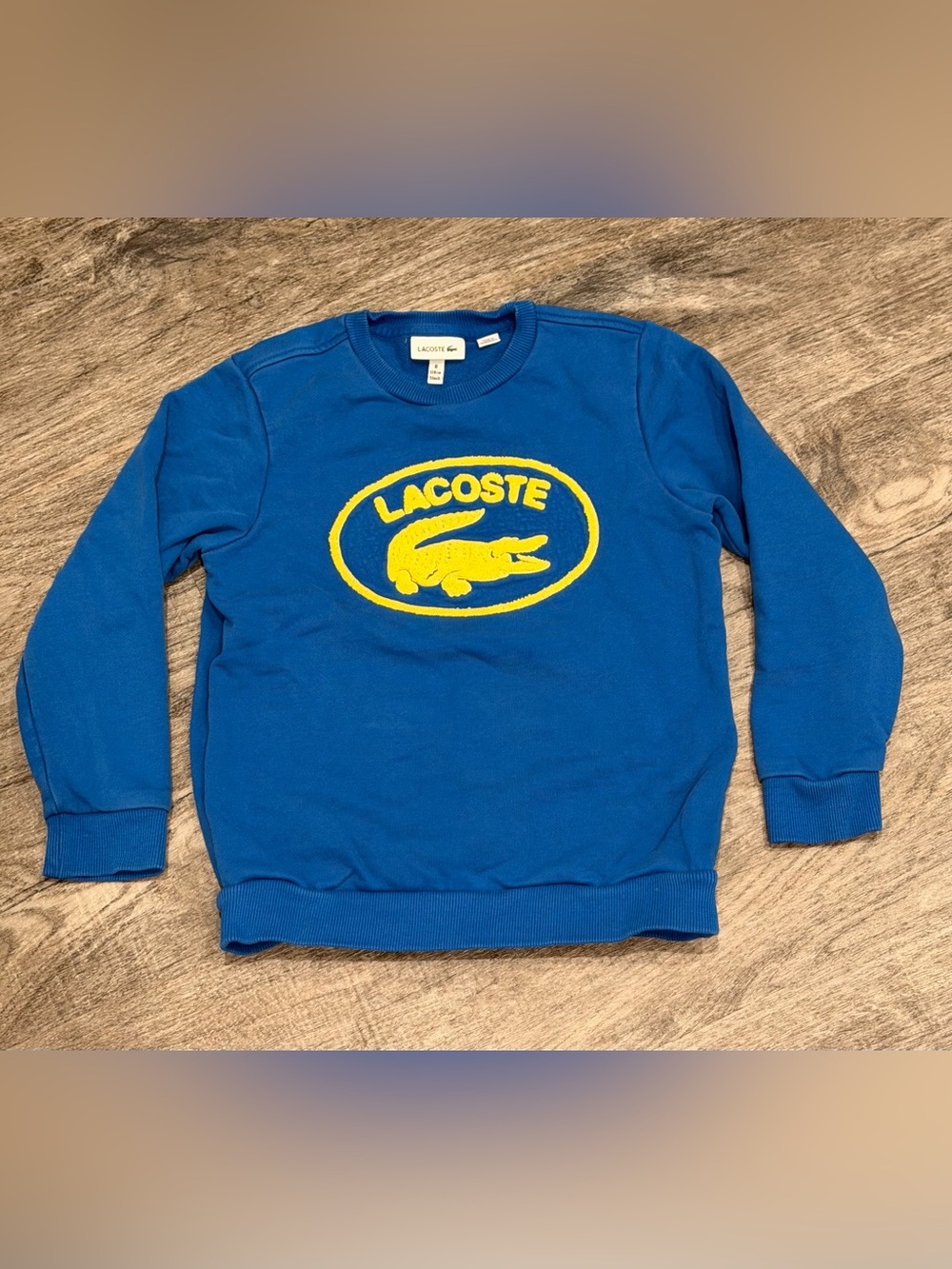 Lacoste Kids/Boys Size 8 Blue Sweatshirt Yellow Big Croc Logo